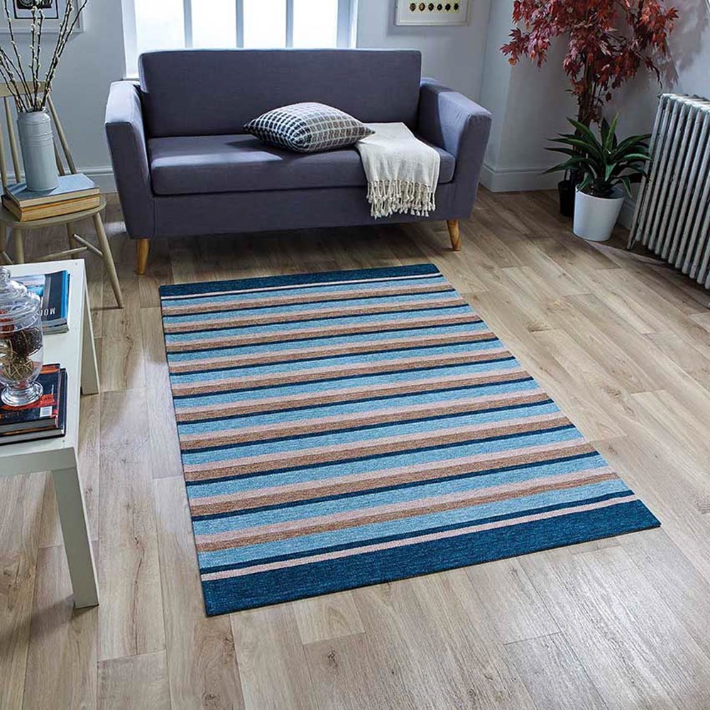 Pacific Anti Slip Rugs 176X in Blue and Beige 